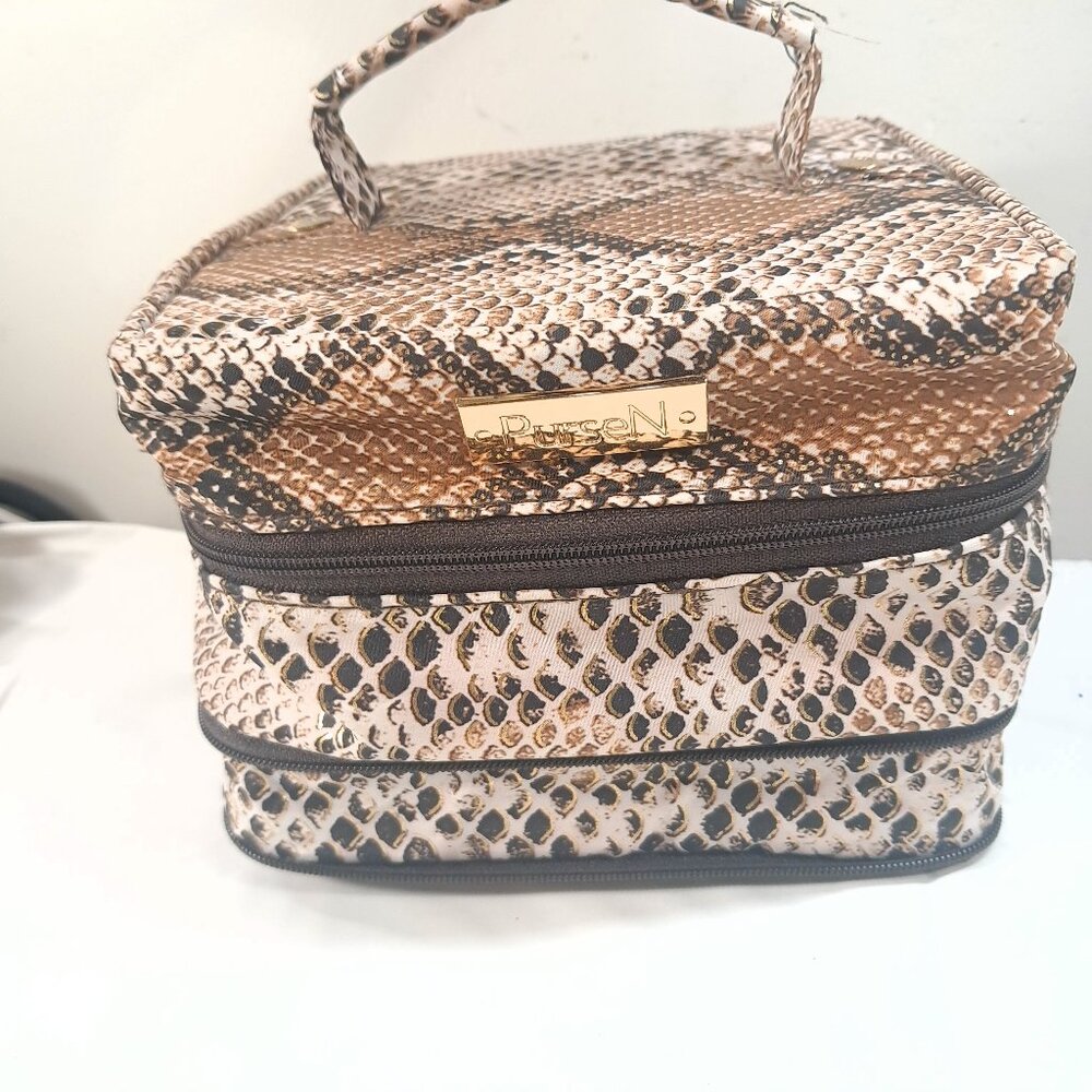 PurseN Jewelry Case Organizer Snake reptile print travel Expandable snakeskin